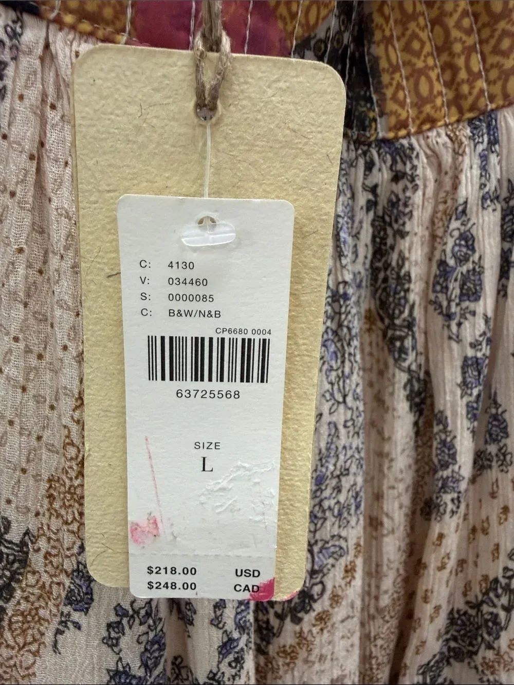 Anthropologie Cream Maxi Dress with Pink & Mustard Smocked Waist - Picture 2 of 7